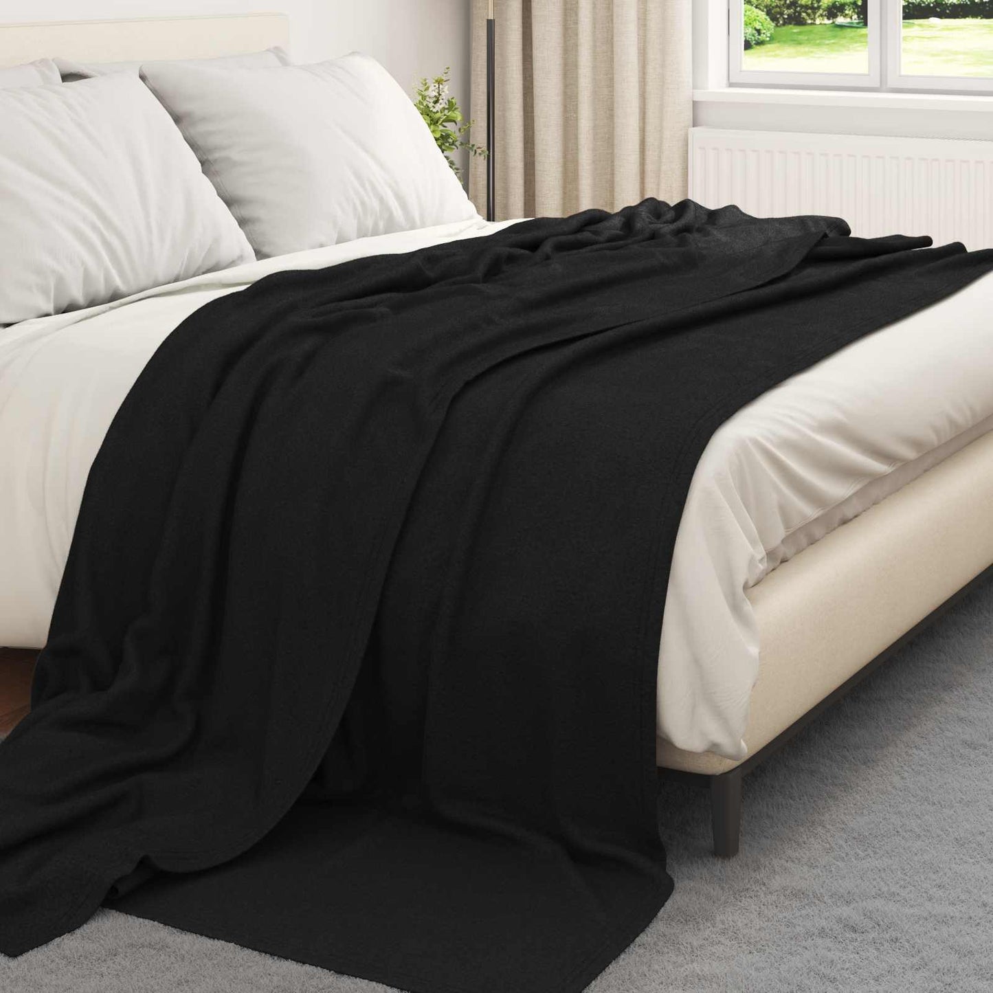 Throw Blanket Black 240 x 220 cm Fleece