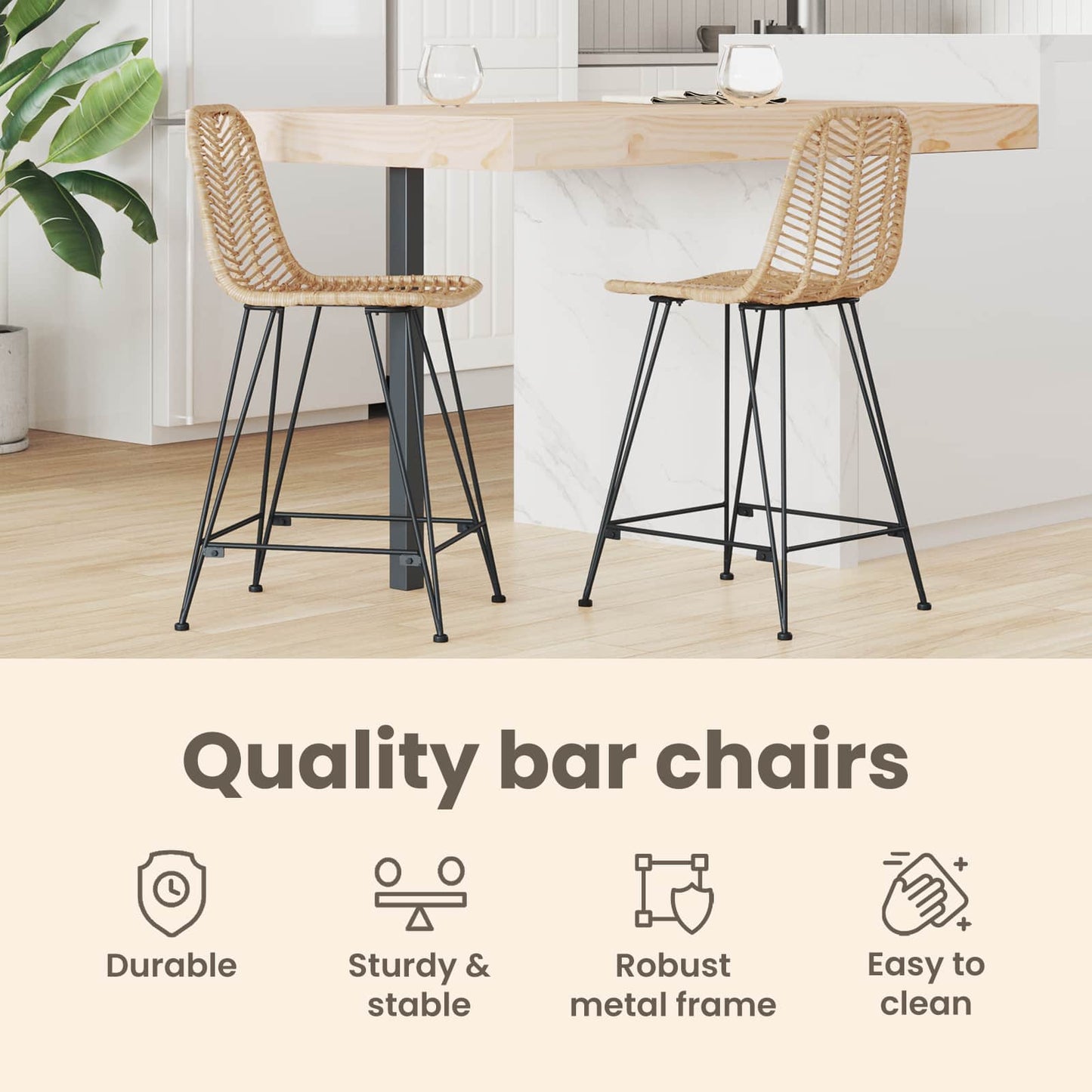 Bar Chair 2 pcs 44.5 x 54.5 x 97.5 cm Rattan and Iron