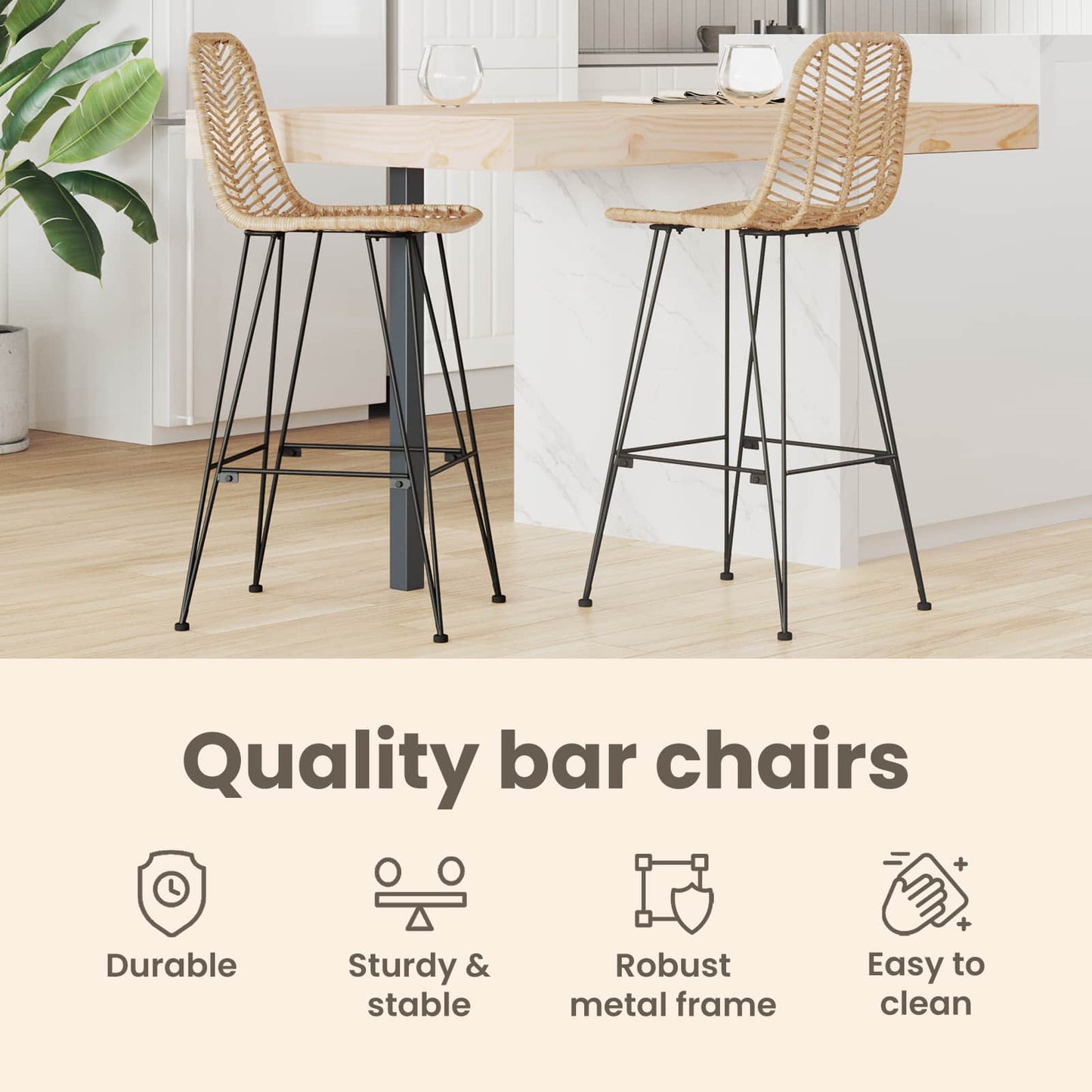 Bar Chair 2 pcs 44 x 52 x 111 cm Rattan and Iron