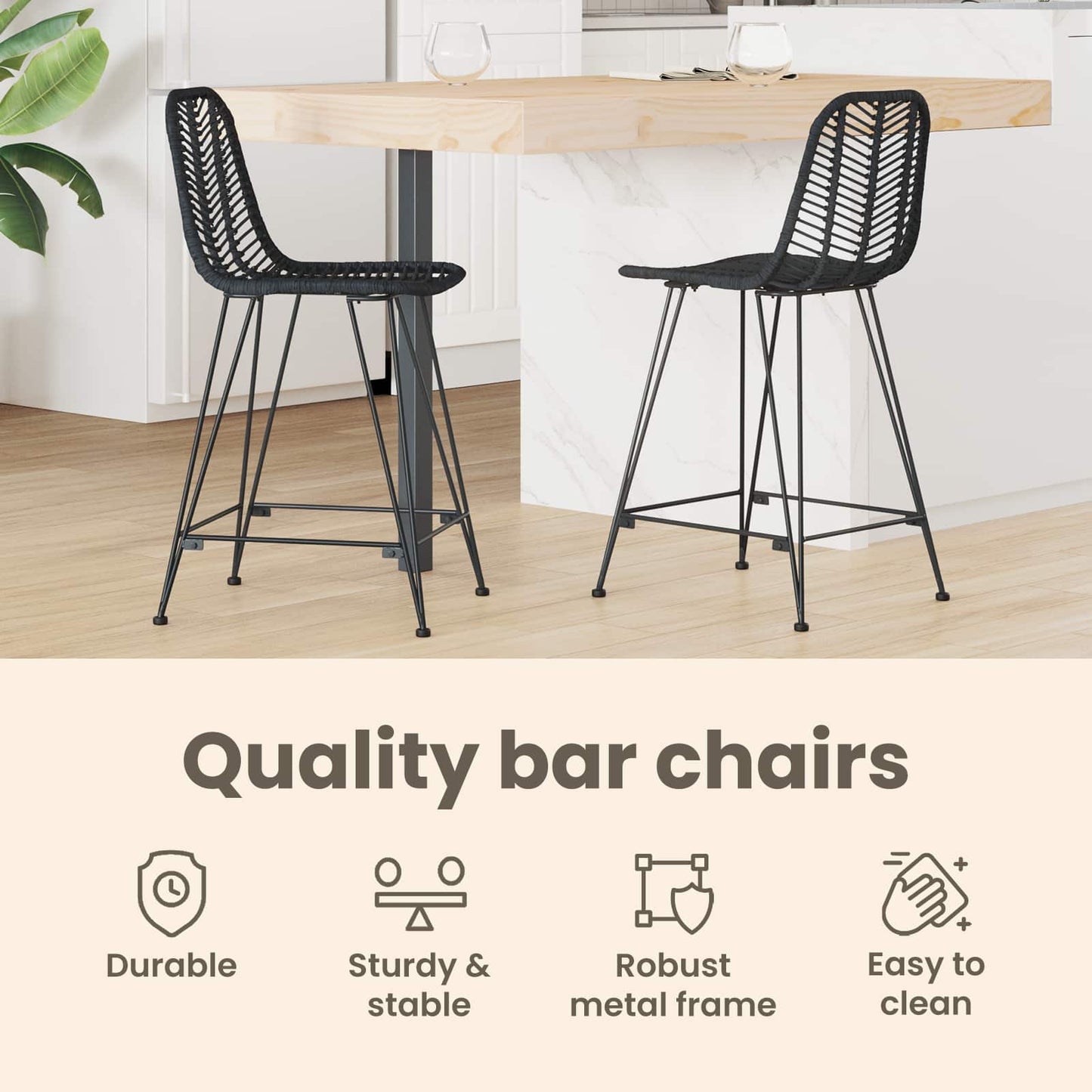 Bar Chair 2 pcs 44.5 x 54.5 x 97.5 cm Rattan and Iron