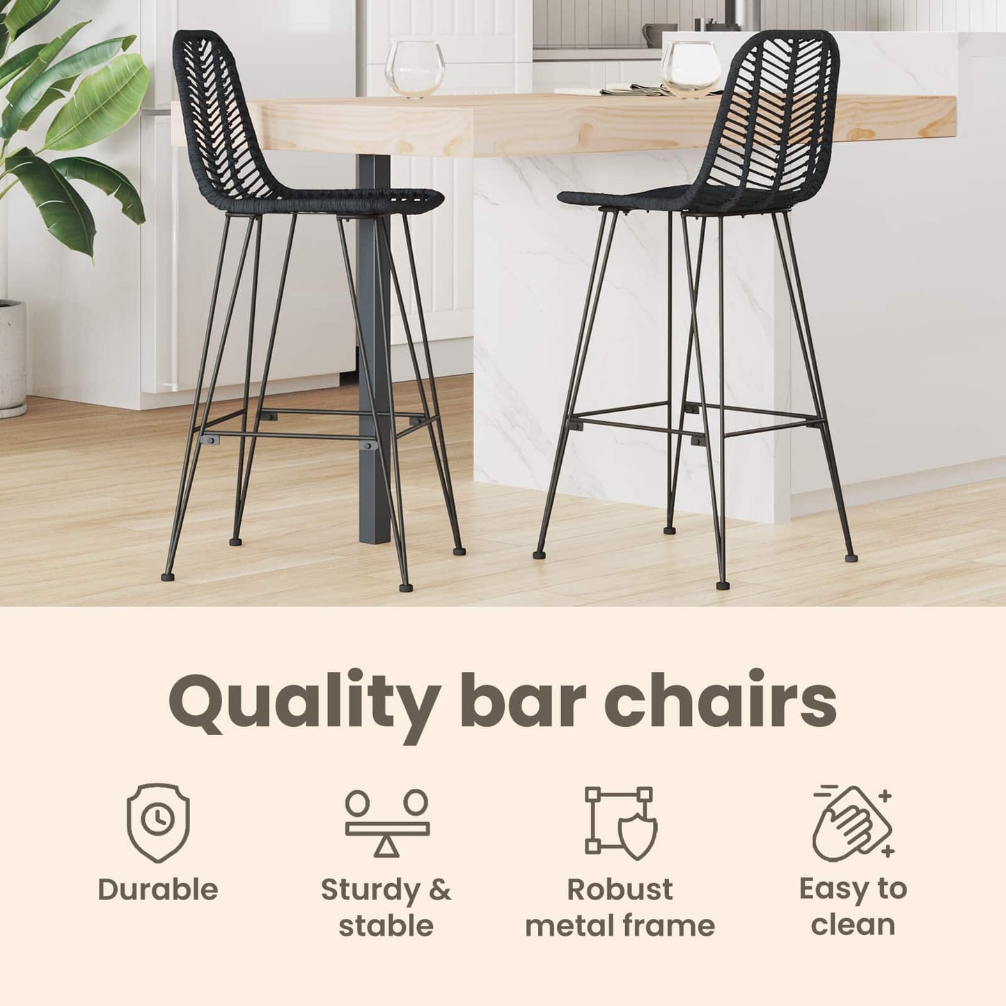 Bar Chair 2 pcs 44 x 52 x 111 cm Rattan and Iron