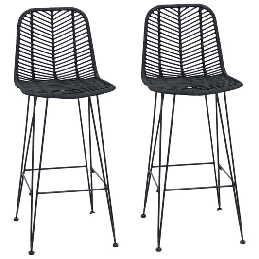 Bar Chair 2 pcs Black 44 x 52 x 111 cm Rattan and Iron