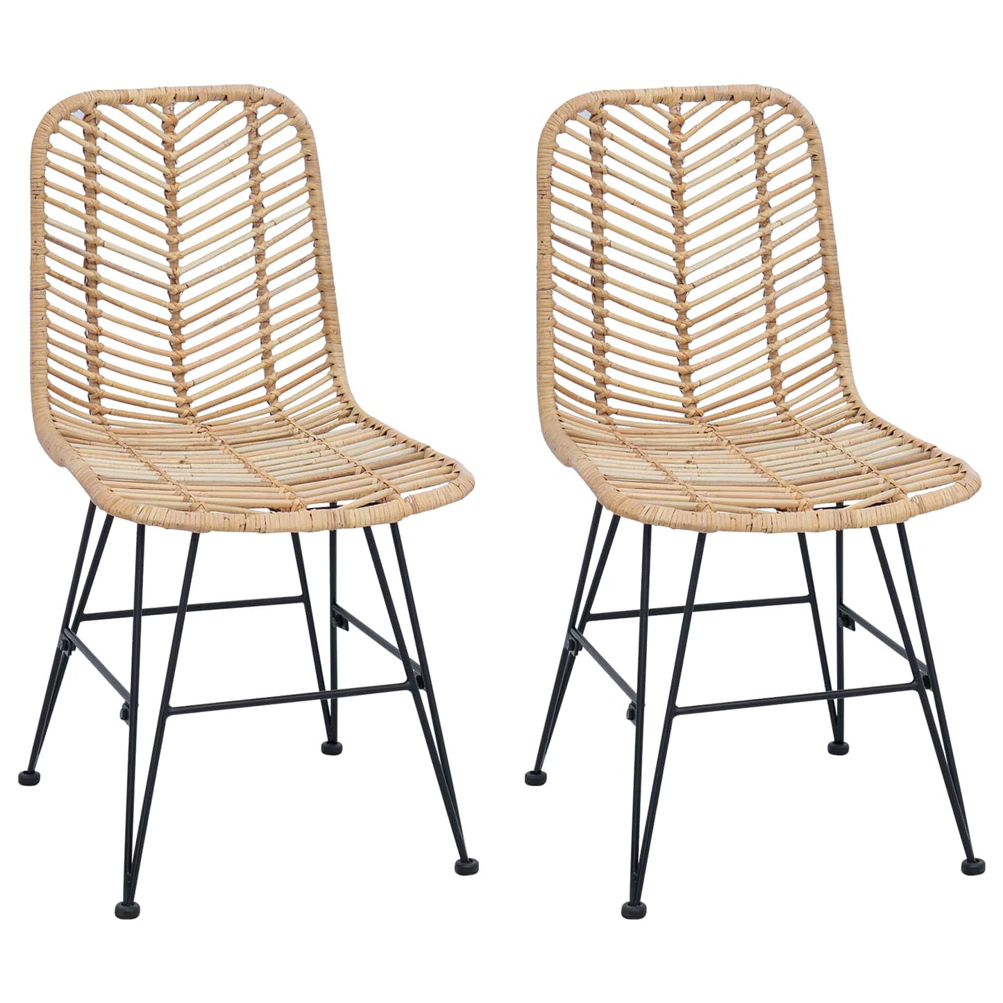 Dining Chair 2 pcs Natural 44 x 47 x 85 cm Rattan and Iron