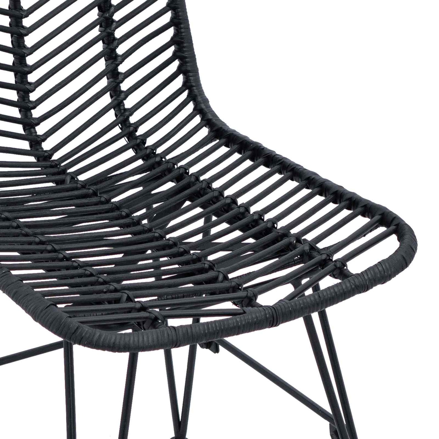Dining Chair 2 pcs Rattan and Iron Black 44.5 x 54.5 x 85 cm
