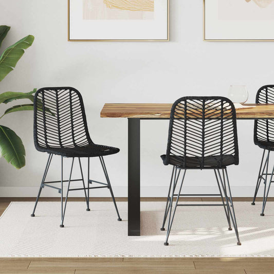 Dining Chair 2 pcs Rattan and Iron Black 44.5 x 54.5 x 85 cm
