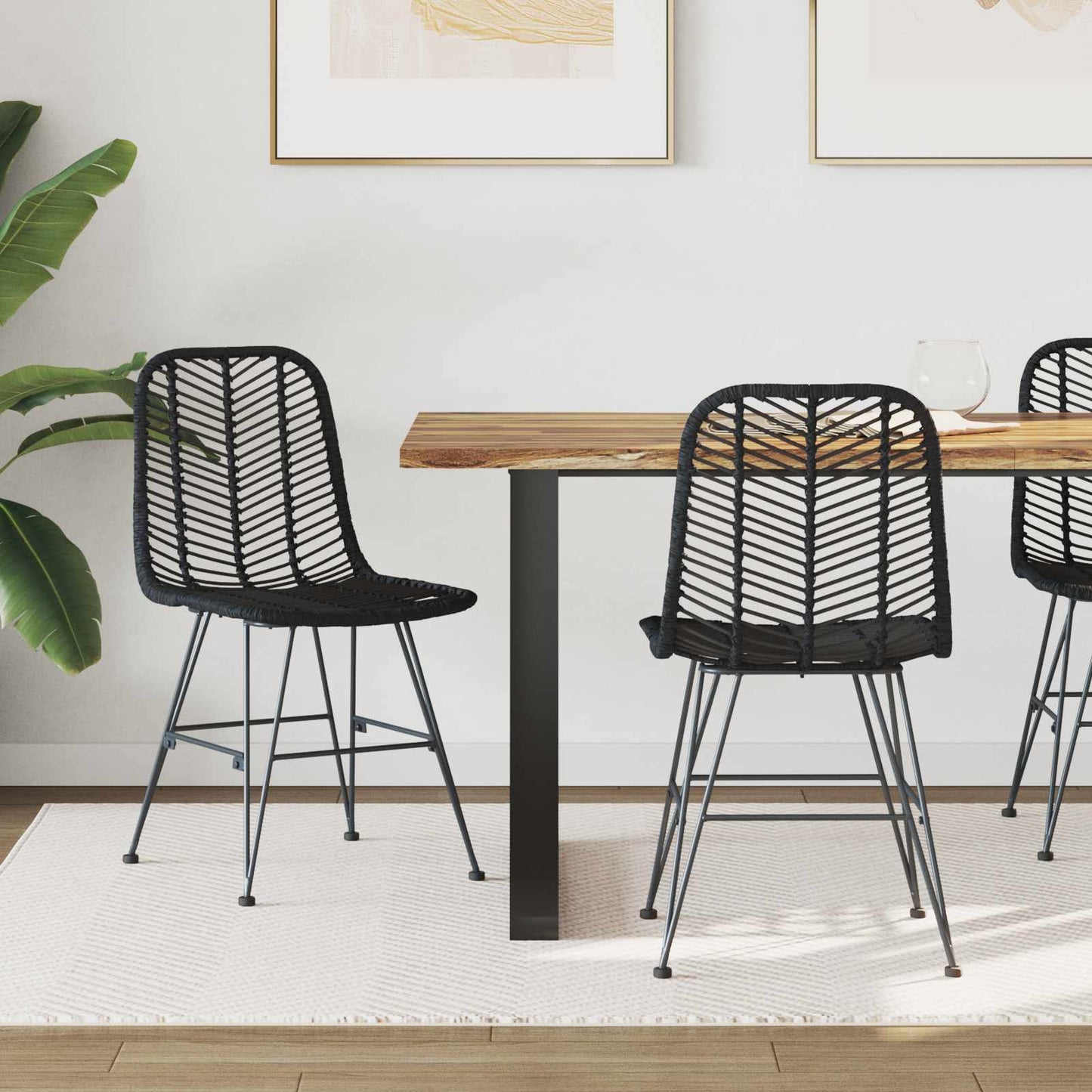 Dining Chair 2 pcs Rattan and Iron Black 44.5 x 54.5 x 85 cm