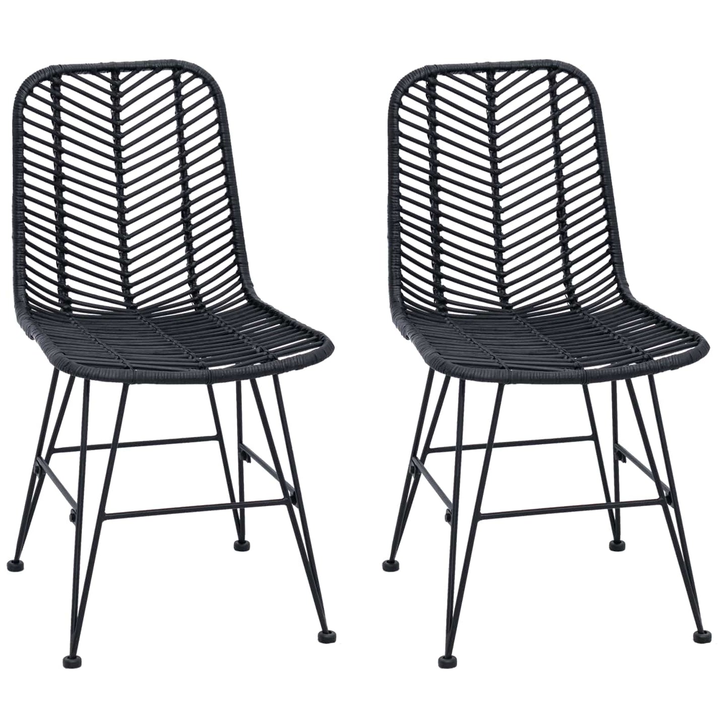 Dining Chair 2 pcs Rattan and Iron Black 44.5 x 54.5 x 85 cm