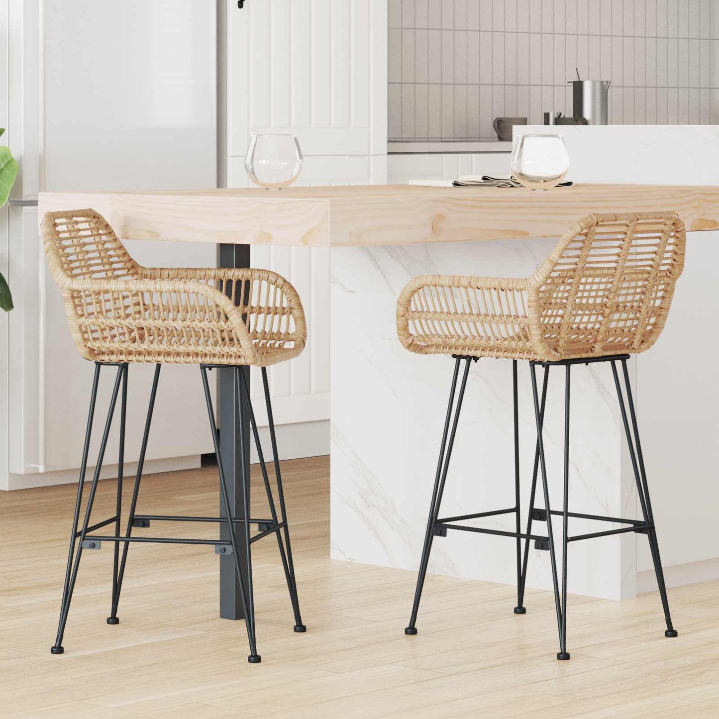 Bar Chair 2 pcs 55 x 52 x 92 cm Rattan and Iron
