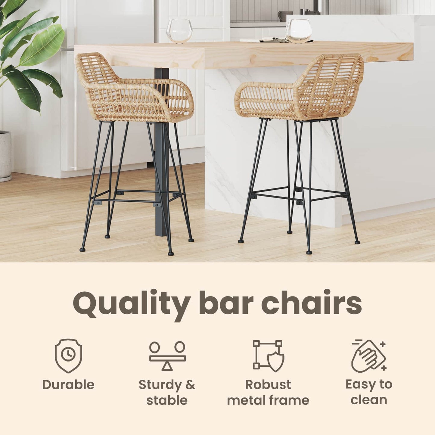 Bar Chair 2 pcs 55 x 52 x 92 cm Rattan and Iron