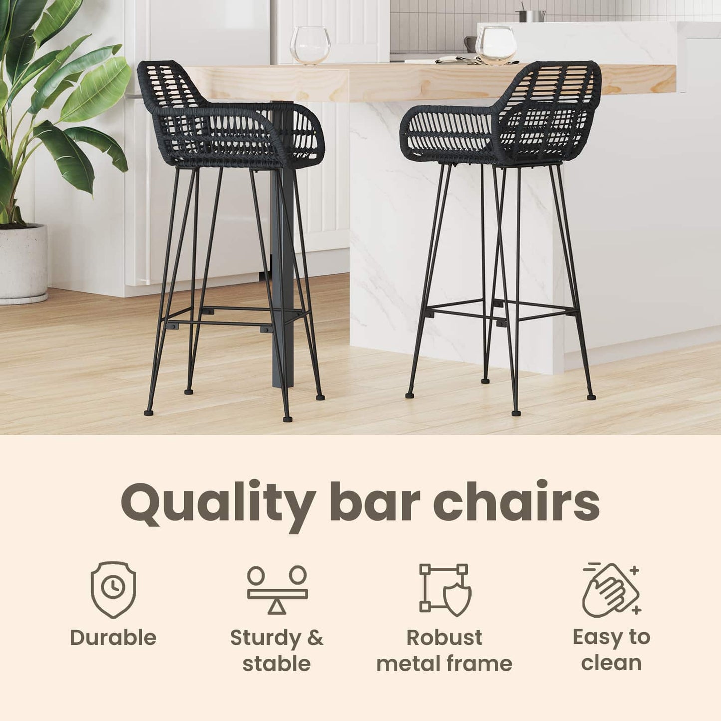 Bar Chair 2 pcs 55 x 52 x 105 cm Rattan and Iron