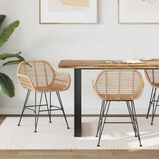 Dining Chair 2 pcs Rattan and Iron Natural 55 x 50 x 74 cm