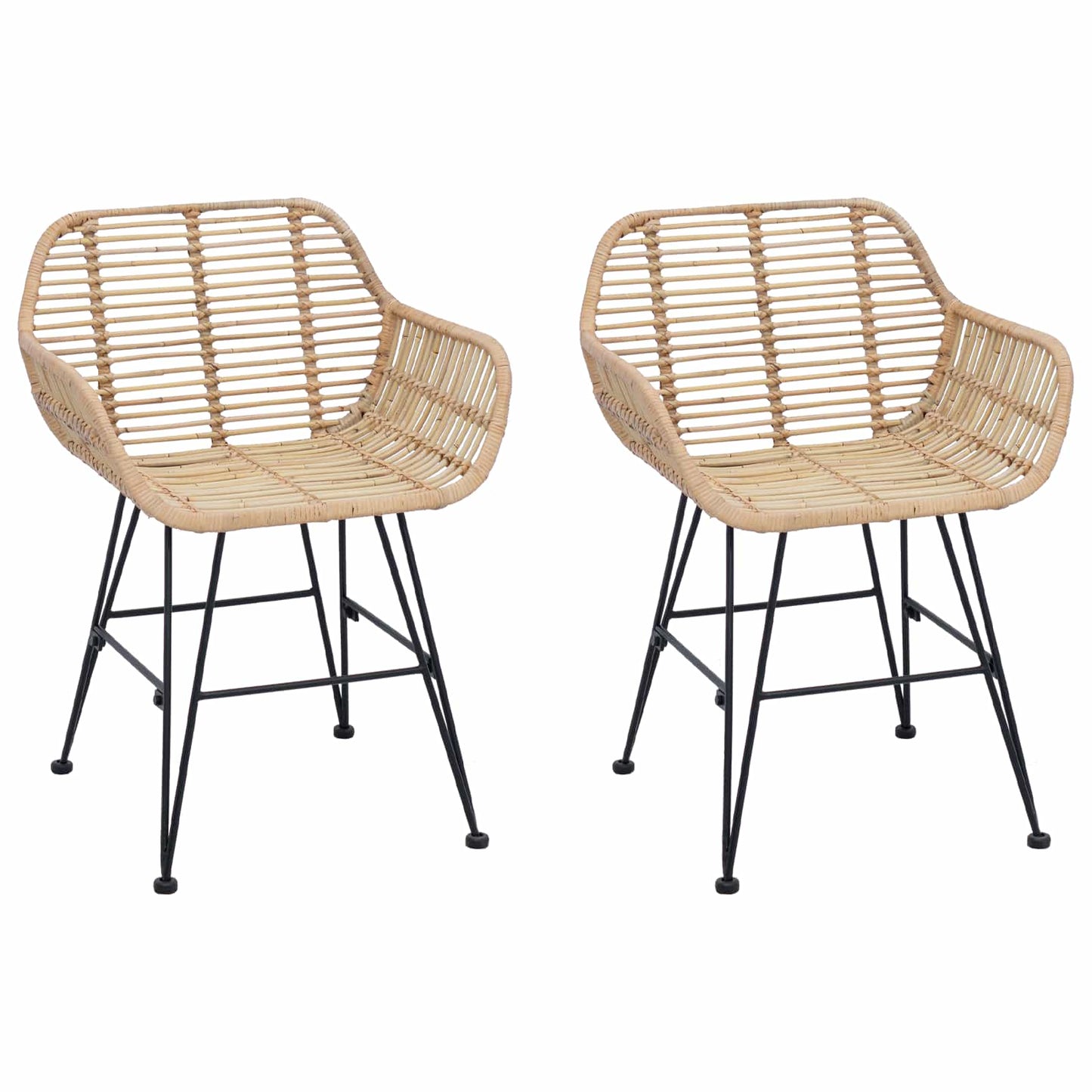 Dining Chair 2 pcs Rattan and Iron Natural 55 x 50 x 74 cm