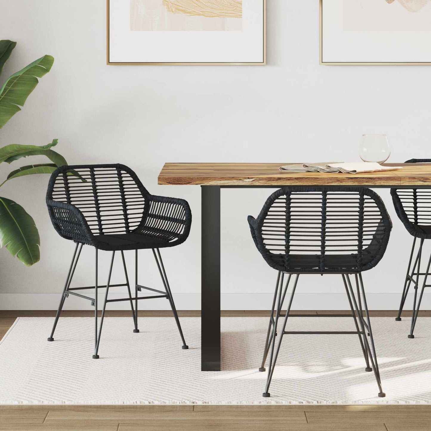 Dining Chair 2 pcs Rattan and Iron Black 55 x 50 x 74 cm