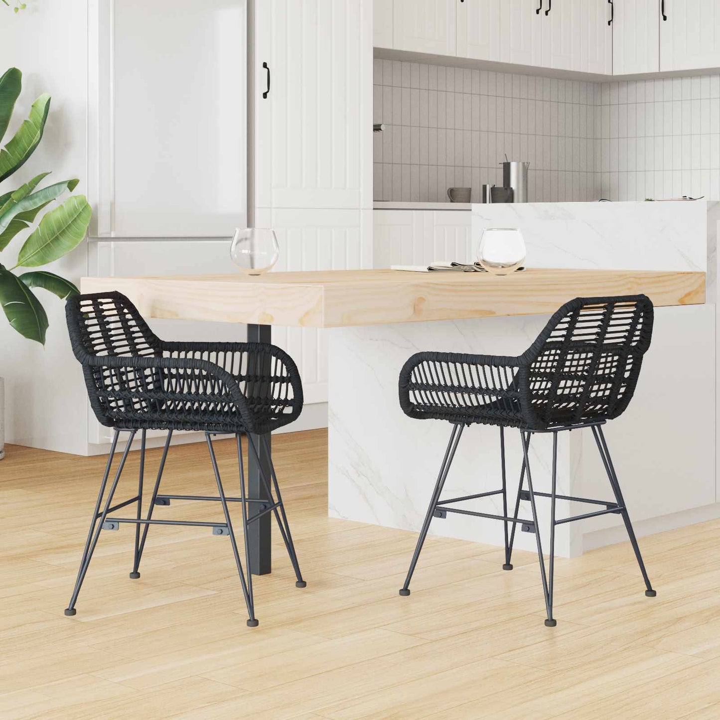 Dining Chair 2 pcs Rattan and Iron Black 55 x 50 x 74 cm