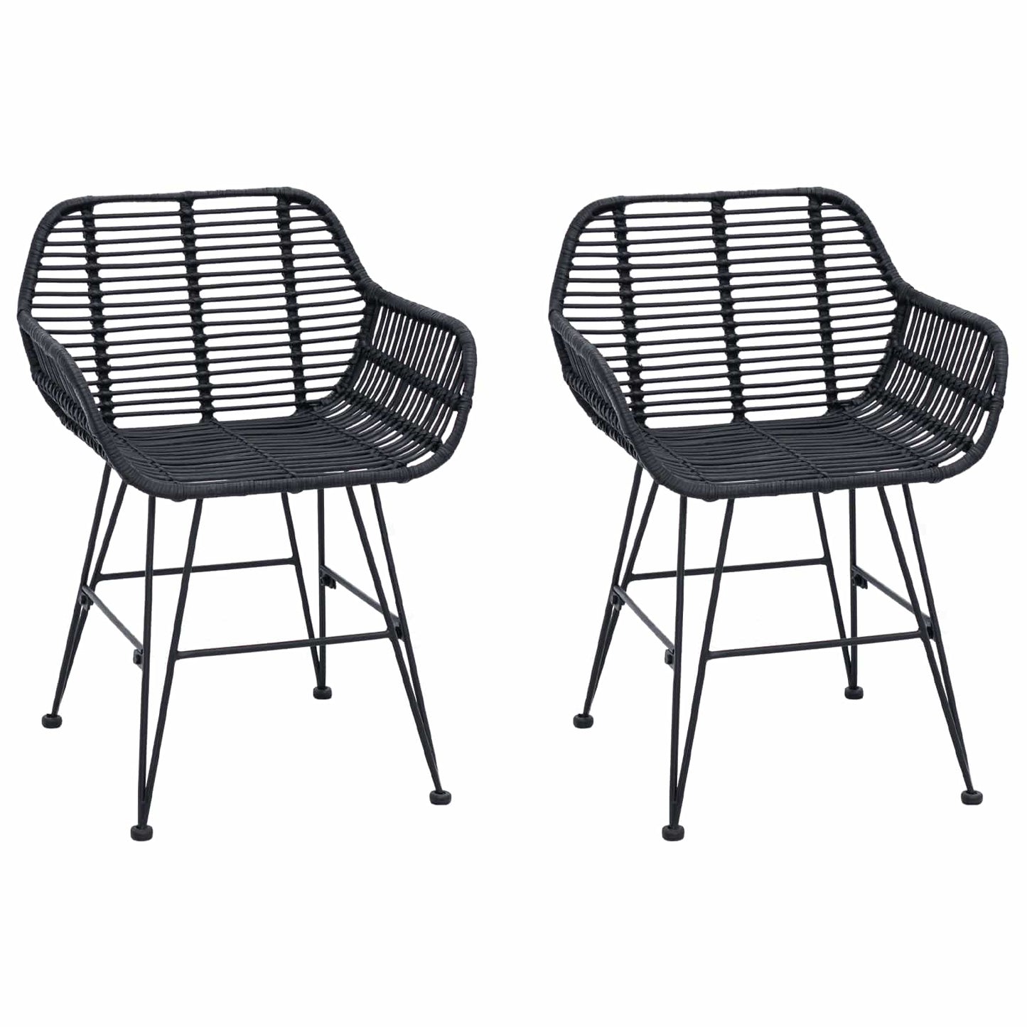 Dining Chair 2 pcs Rattan and Iron Black 55 x 50 x 74 cm