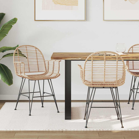 Dining Chair 2 pcs Rattan and Iron Natural 57 x 55 x 85 cm