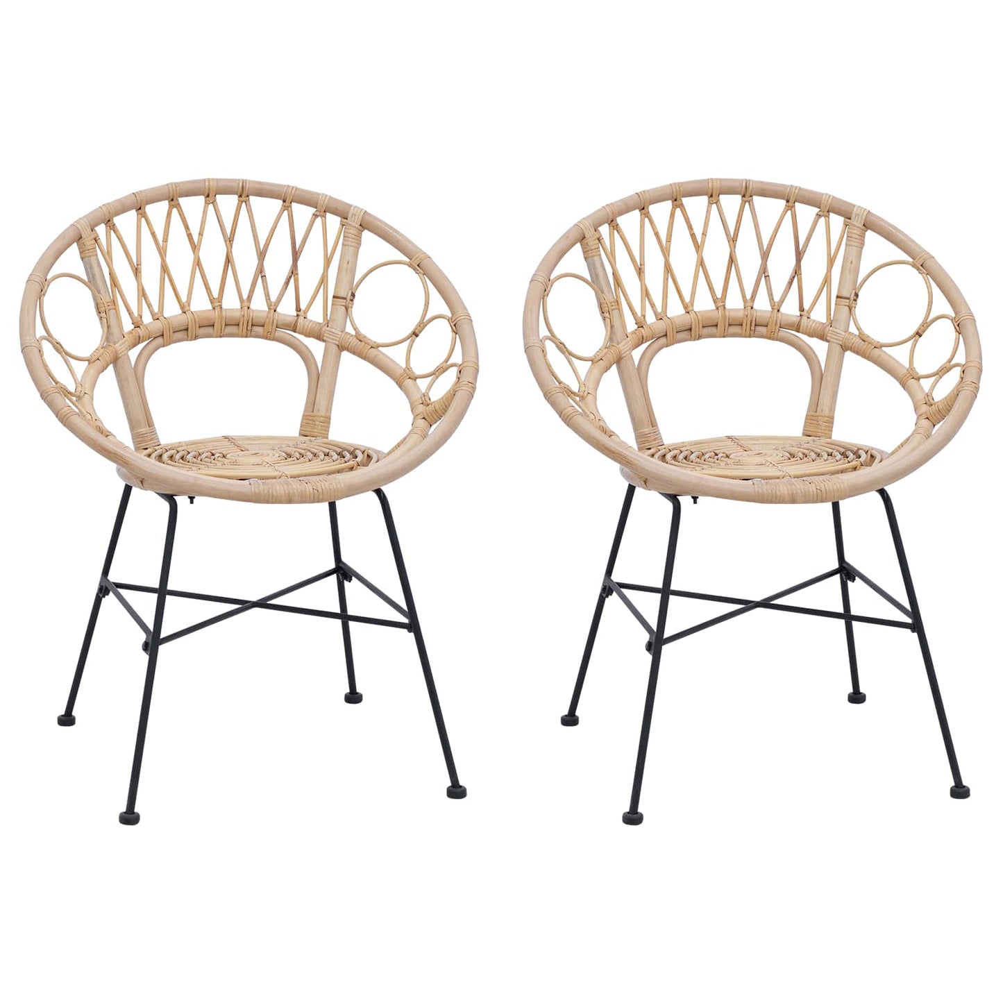 Dining Chair 2 pcs Rattan and Iron Natural 54 x 65 x 82 cm