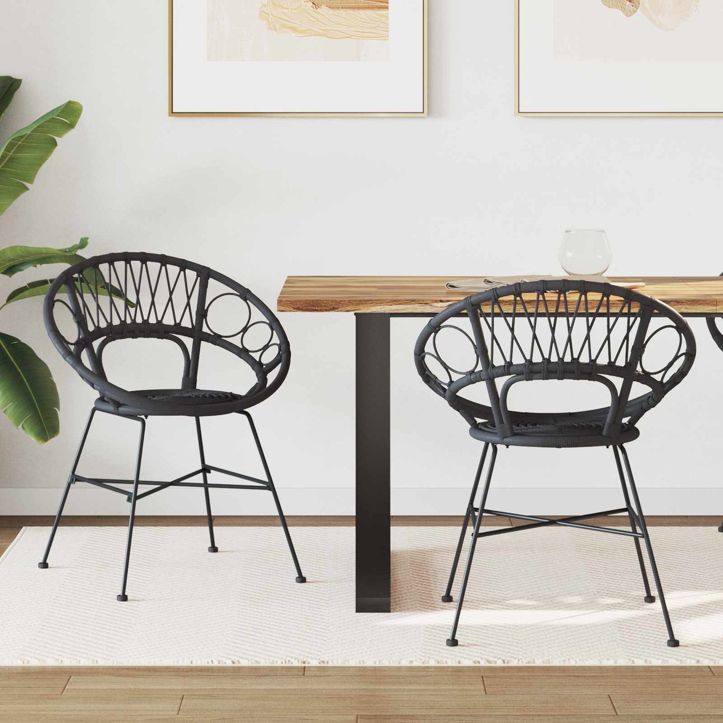 Dining Chair 2 pcs Rattan and Iron Black 54 x 65 x 82 cm