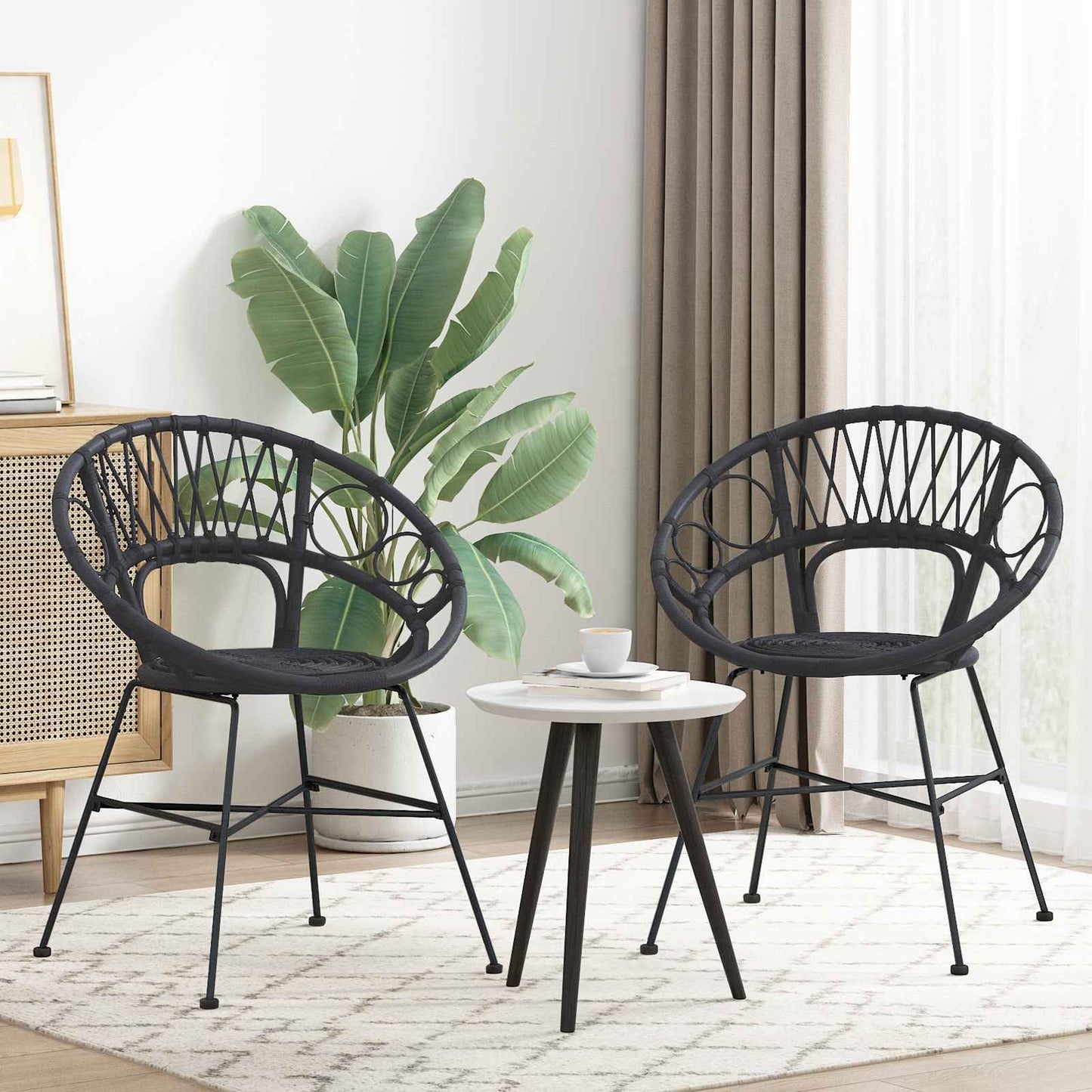 Dining Chair 2 pcs Rattan and Iron Black 54 x 65 x 82 cm