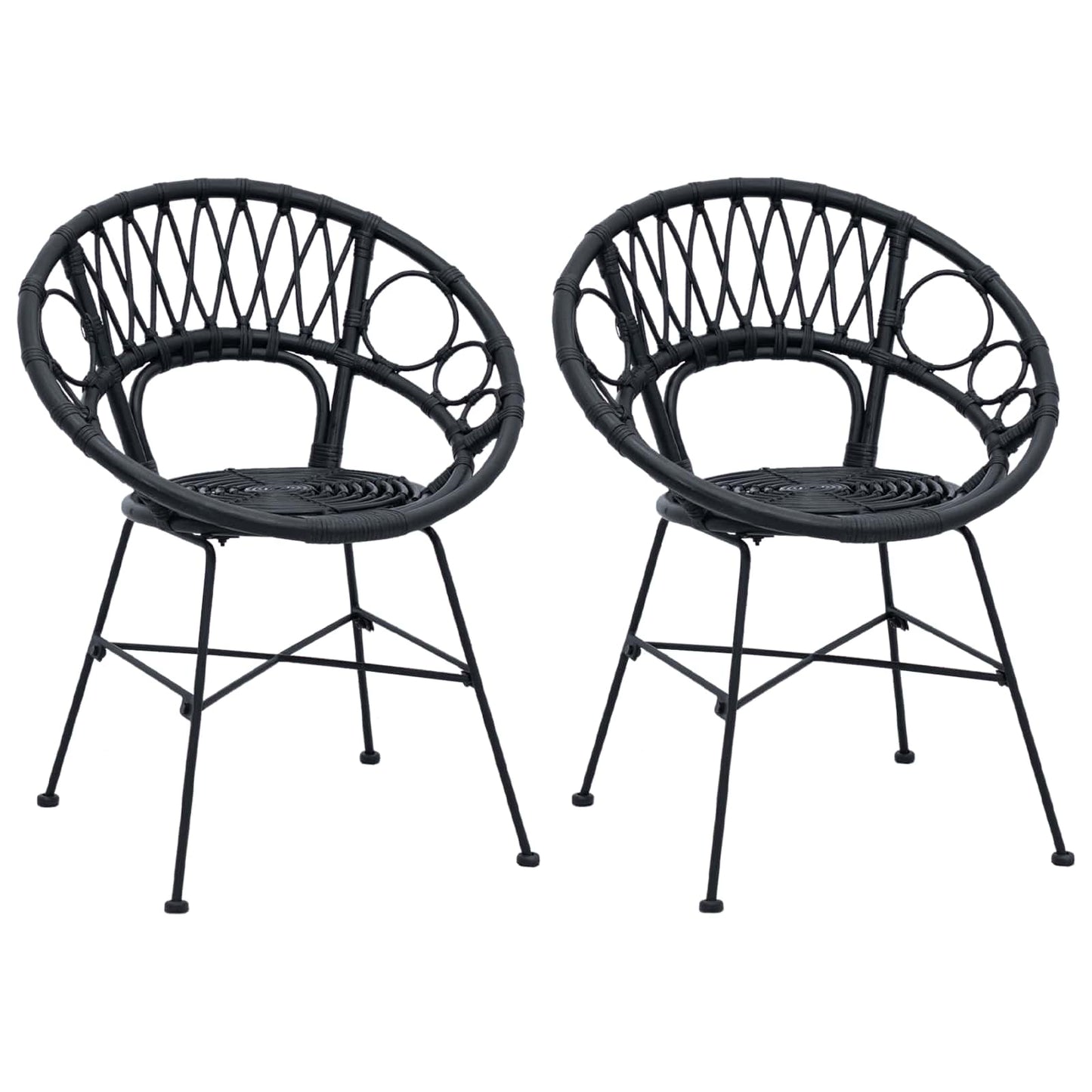 Dining Chair 2 pcs Rattan and Iron Black 54 x 65 x 82 cm