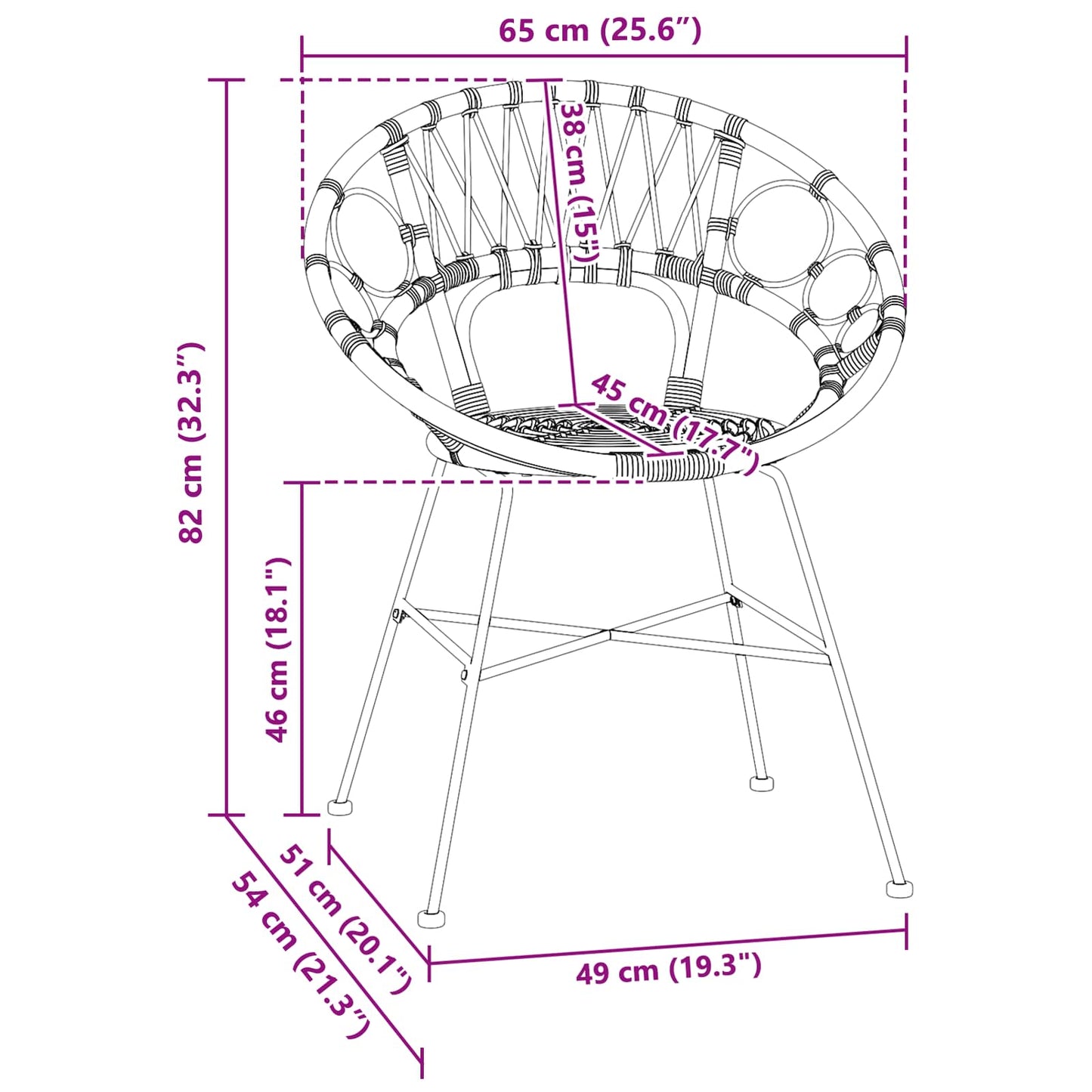 Dining Chair 2 pcs Rattan and Iron Black 54 x 65 x 82 cm