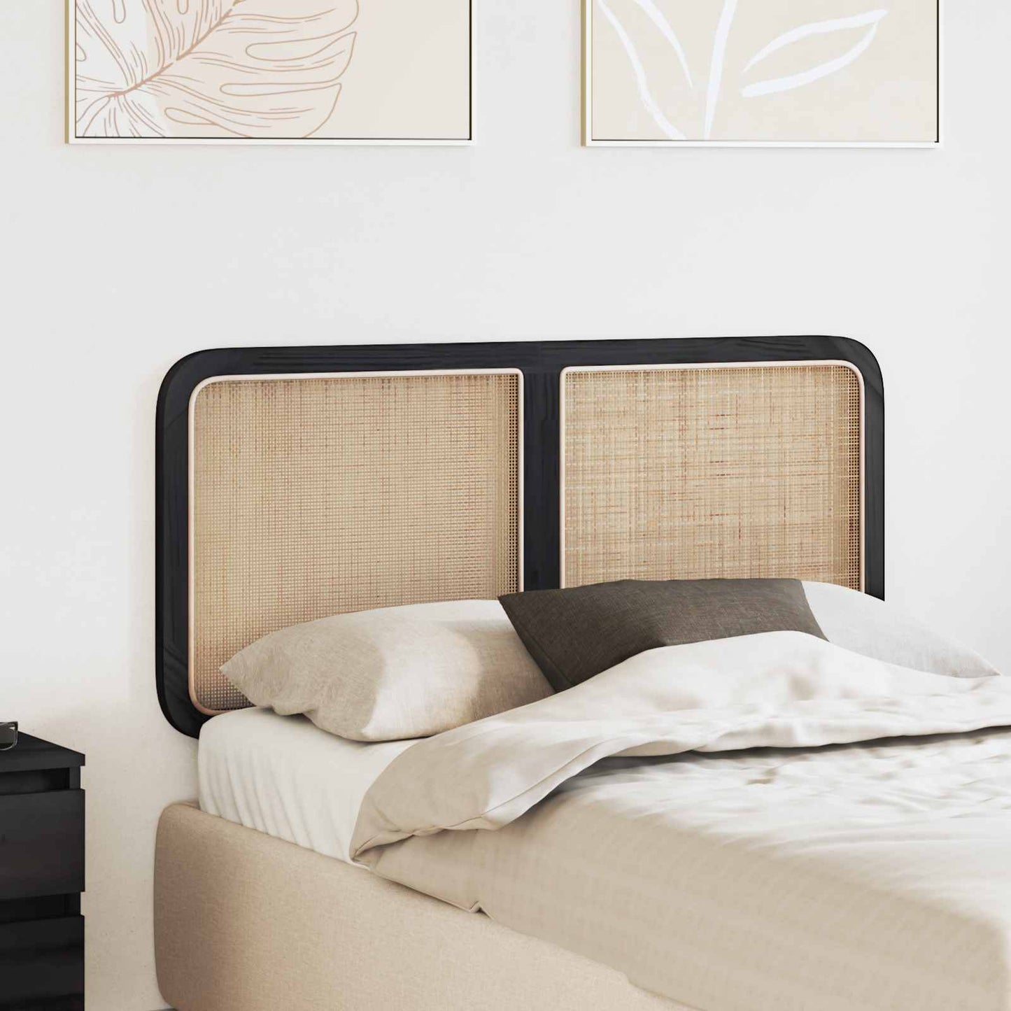 Headboard with Headboard Black 120 x 55 x 3 cm Rattan