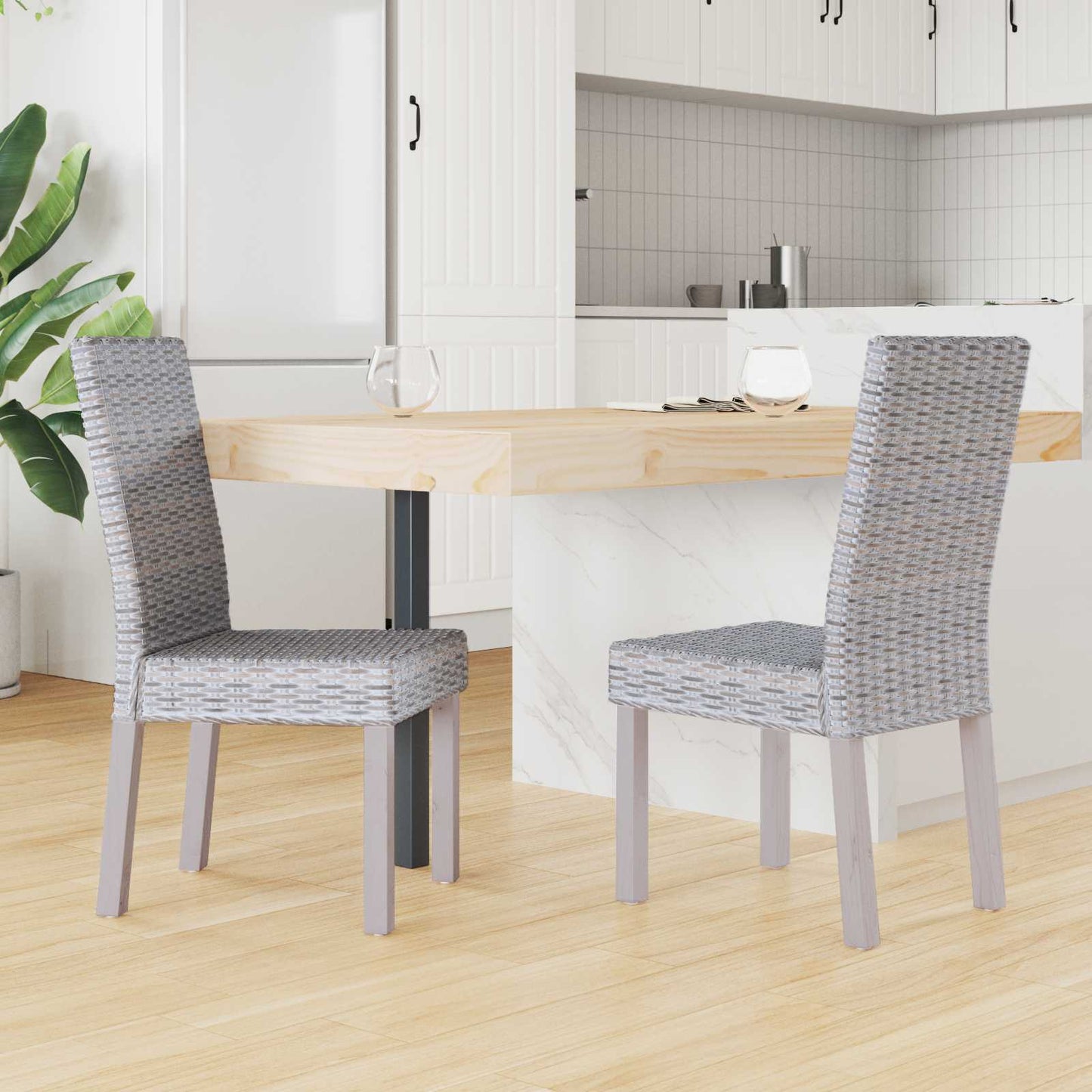 Dining Chair 2 pcs Solid Mahogany Wood White Wash