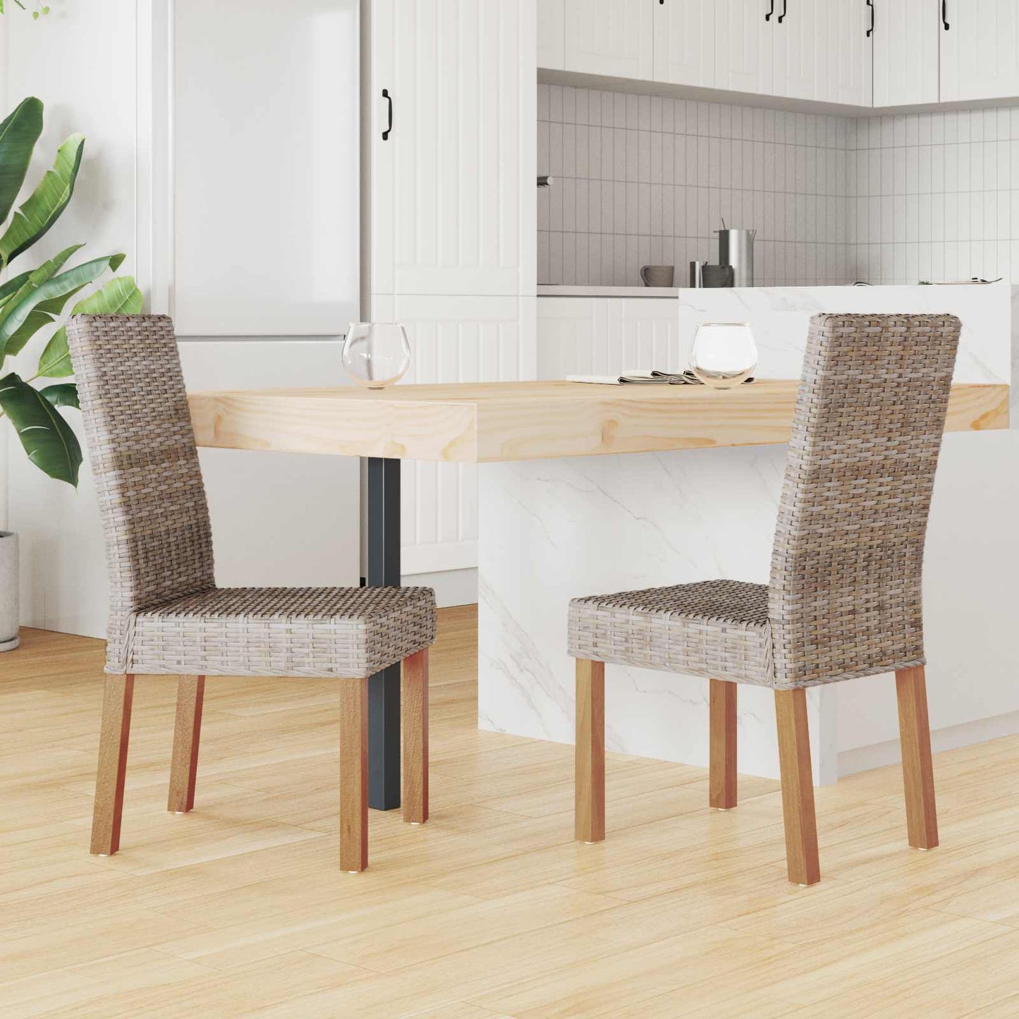 Dining Chair 2 pcs Solid Mahogany Wood Kubu Grey
