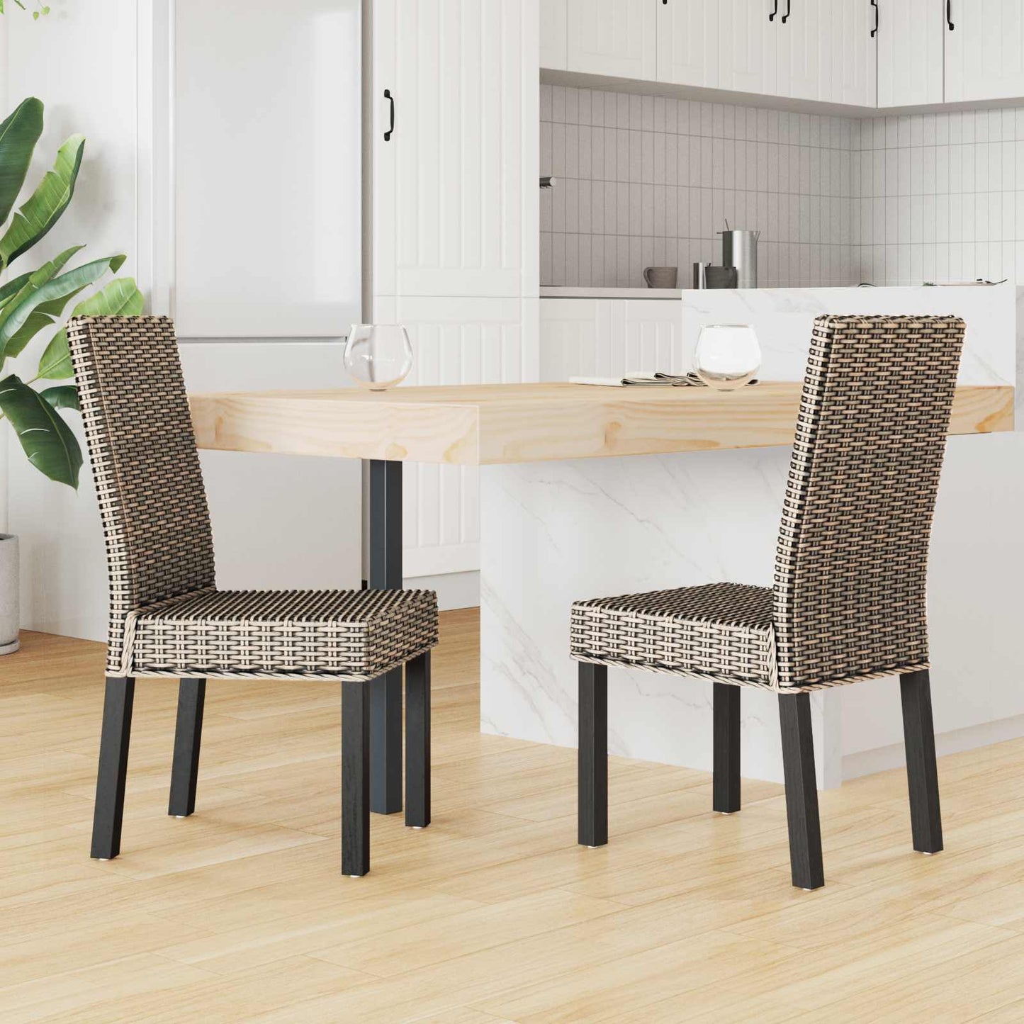 Dining Chair 2 pcs Solid Mahogany Wood Black Wash