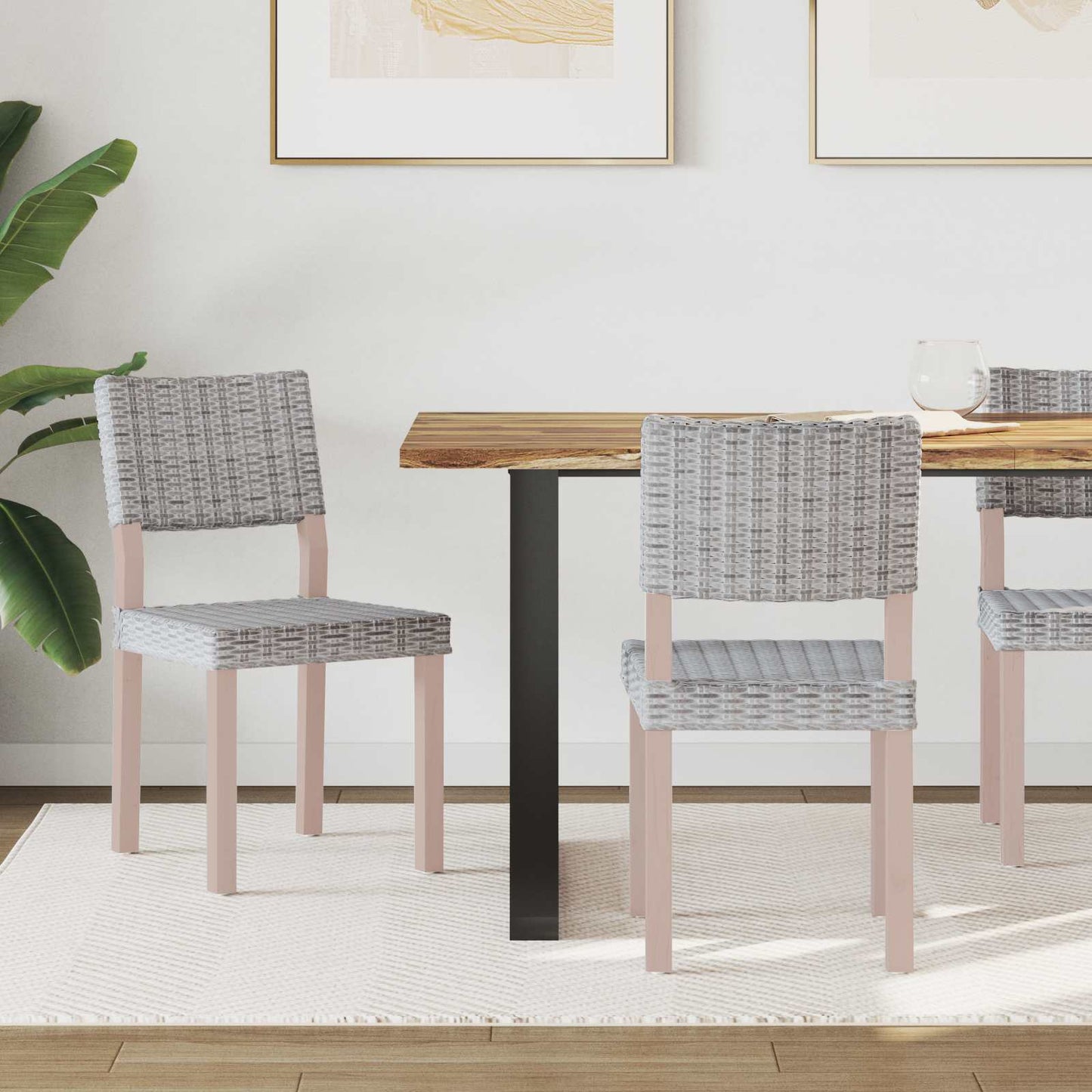 Dining Chair 2 pcs Kubu Rattan White Wash 46 x 55 x 84 cm