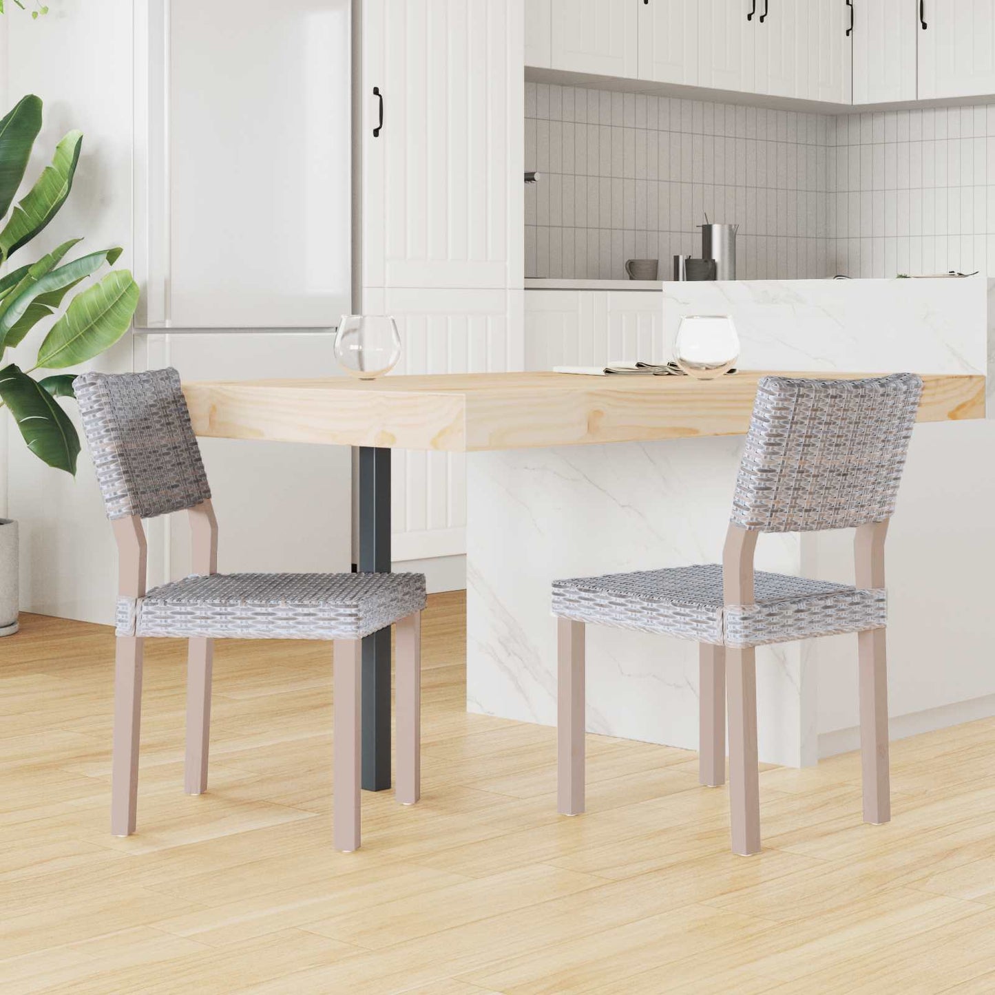 Dining Chair 2 pcs Kubu Rattan White Wash 46 x 55 x 84 cm