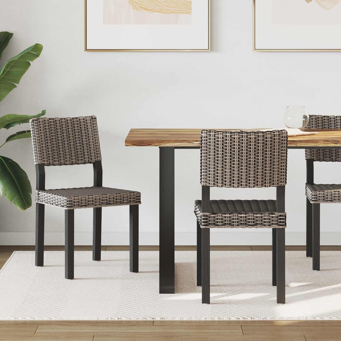 Dining Chair 2 pcs Kubu Rattan Black Wash 46 x 55 x 84 cm
