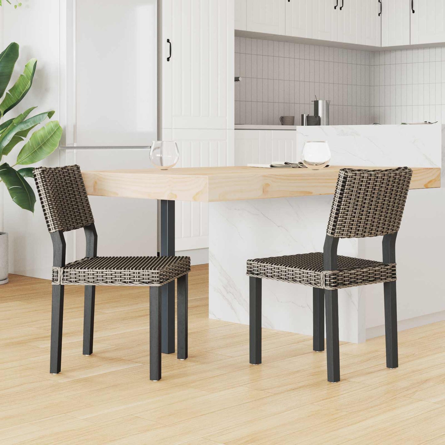 Dining Chair 2 pcs Kubu Rattan Black Wash 46 x 55 x 84 cm