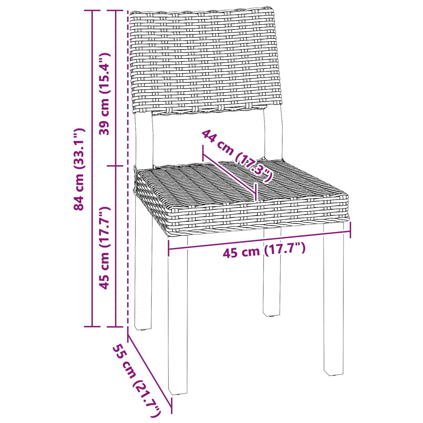 Dining Chair 2 pcs Kubu Rattan Black Wash 46 x 55 x 84 cm