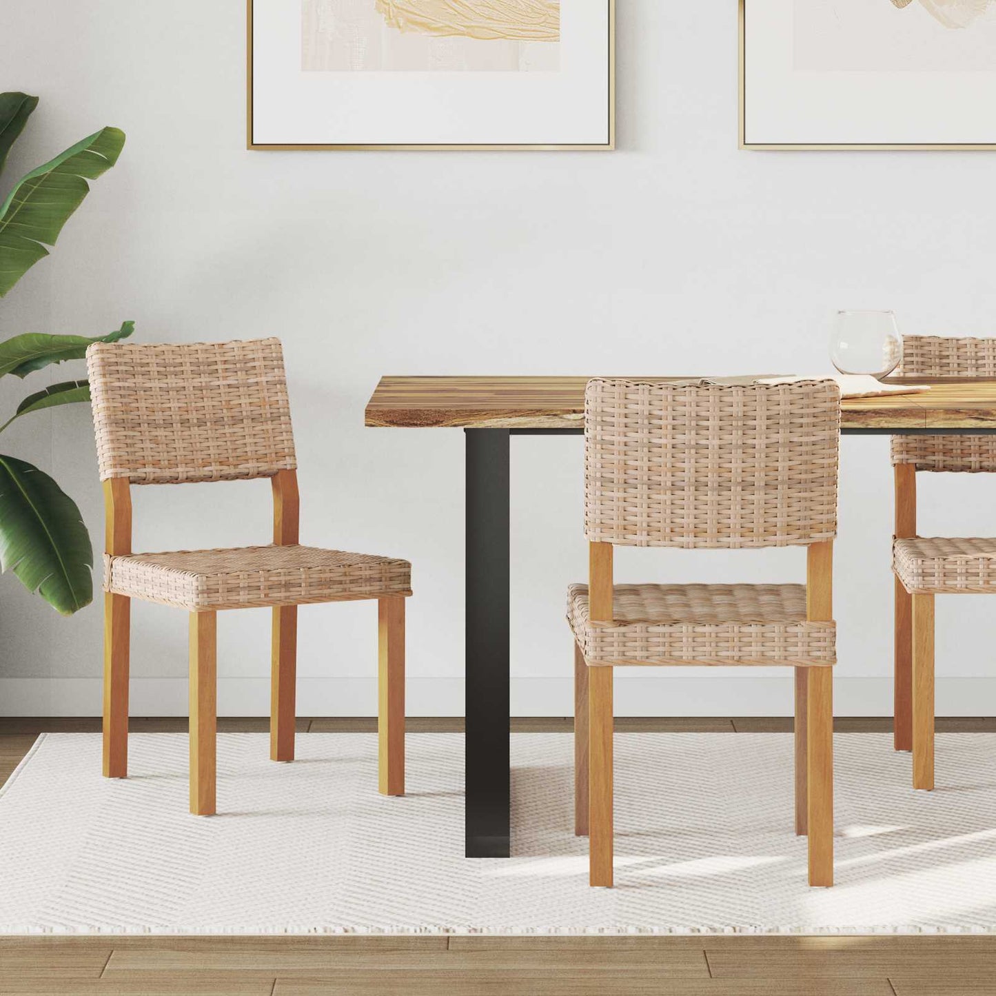 Dining Chair 2 pcs Kubu Rattan Natural 46 x 55 x 84 cm
