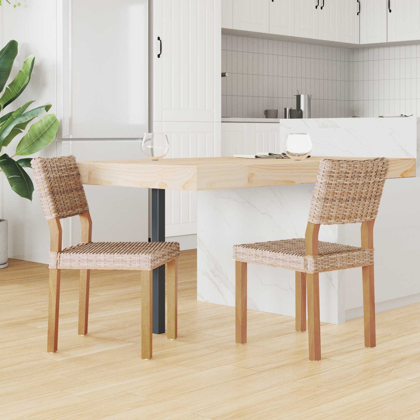 Dining Chair 2 pcs Kubu Rattan Natural 46 x 55 x 84 cm