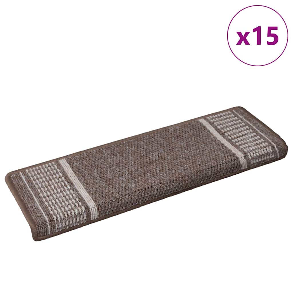 Self-adhesive Stair Mats 15 pcs 65 x 21 x 4 cm Non-Slip Brown