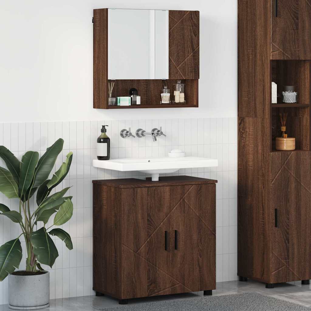 Bathroom Furniture Set 2 pcs Brown Oak Engineered wood & Metal
