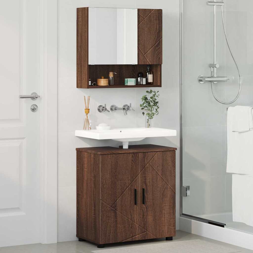 Bathroom Furniture Set 2 pcs Brown Oak Engineered wood & Metal
