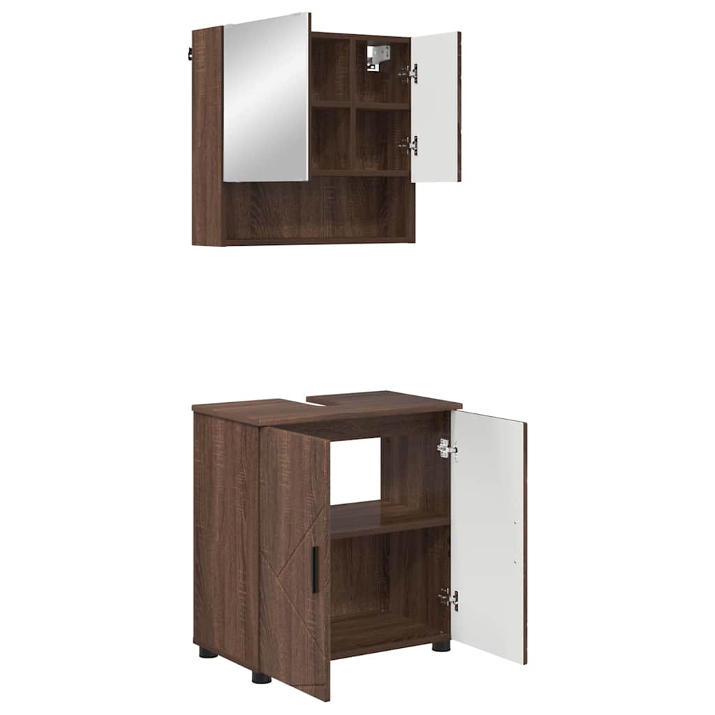 Bathroom Furniture Set 2 pcs Brown Oak Engineered wood & Metal