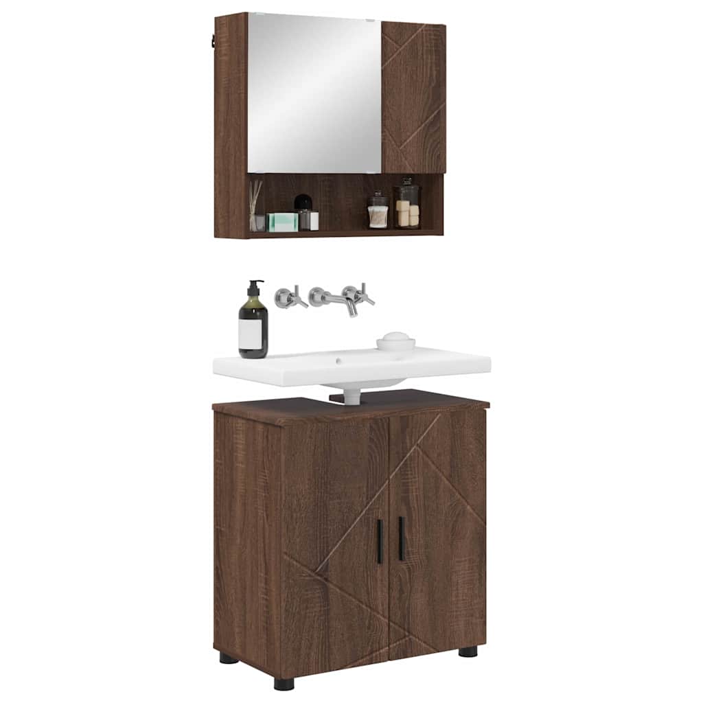 Bathroom Furniture Set 2 pcs Brown Oak Engineered wood & Metal