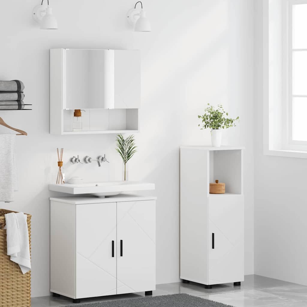Bathroom Furniture Set 3 pcs White Engineered wood & Metal