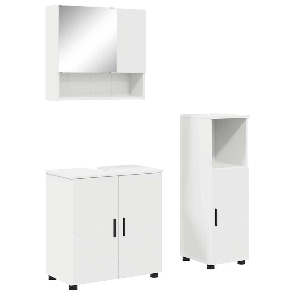 Bathroom Furniture Set 3 pcs White Engineered wood & Metal