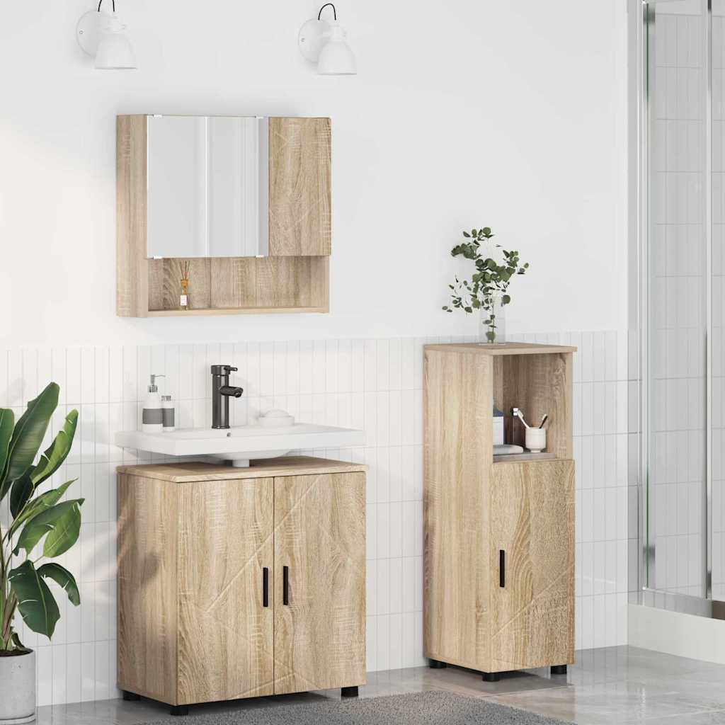 Bathroom Furniture Set 3 pcs Sonoma Oak Engineered wood & Metal