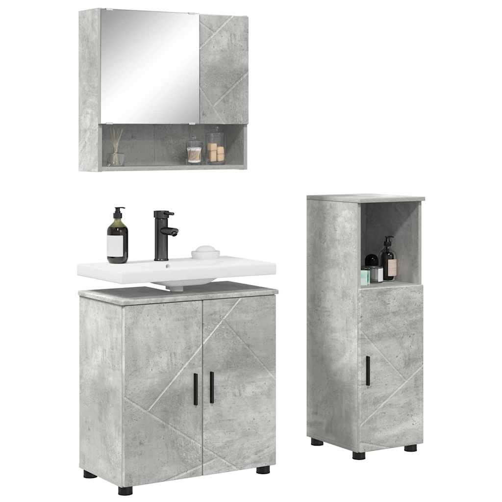 Bathroom Furniture Set 3 pcs Concrete grey Engineered wood
