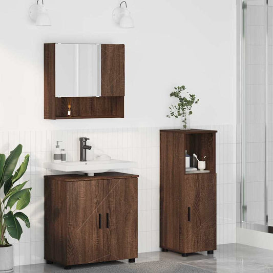 Bathroom Furniture Set 3 pcs Brown Oak Engineered wood & Metal