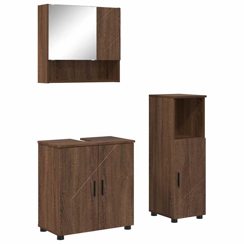 Bathroom Furniture Set 3 pcs Brown Oak Engineered wood & Metal