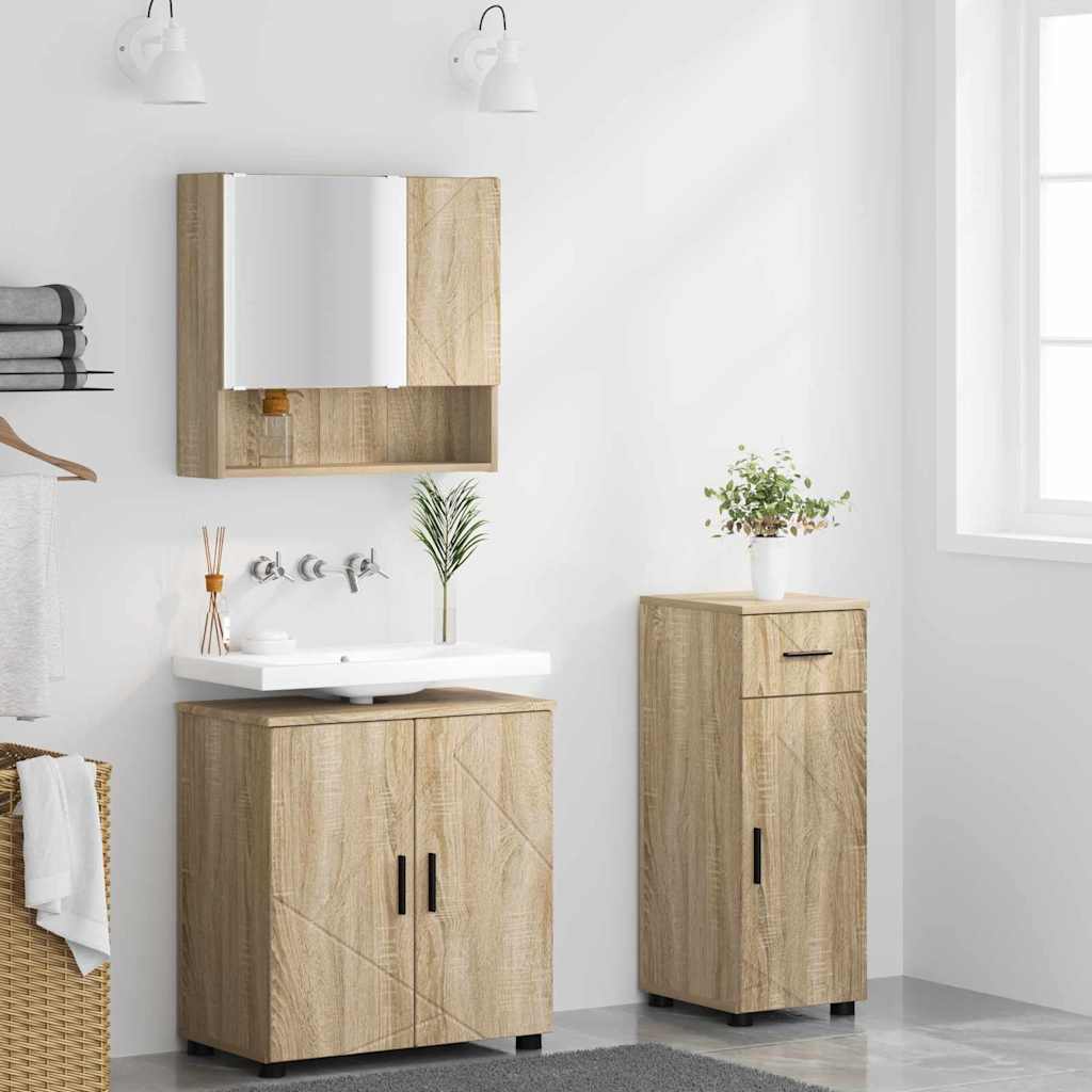 Bathroom Furniture Set 3 pcs Sonoma Oak Engineered wood & Metal
