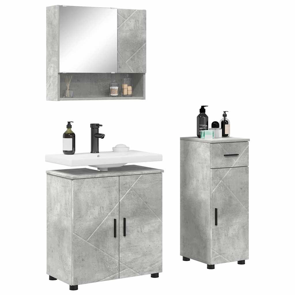 Bathroom Furniture Set with Drawer 3 pcs Concrete Grey