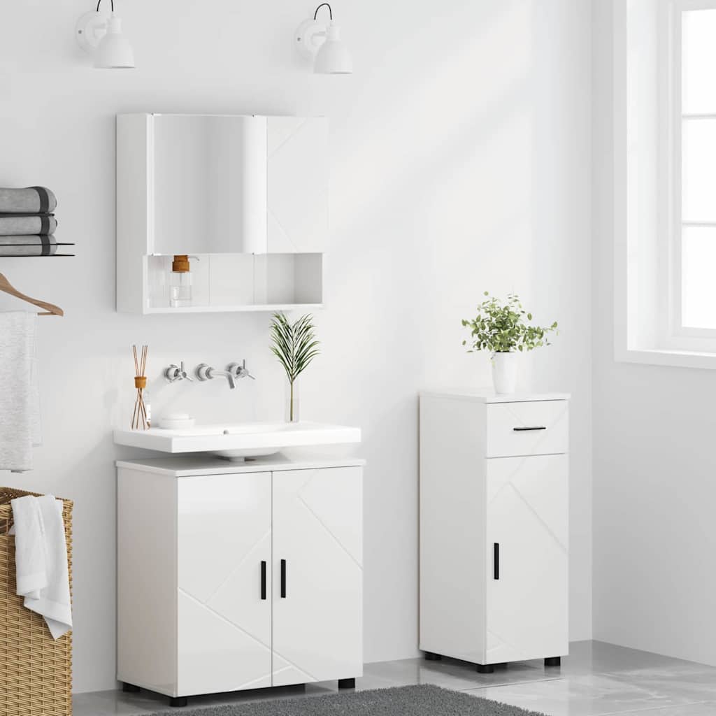 Bathroom Furniture Set with Drawer 3 pcs High Gloss White